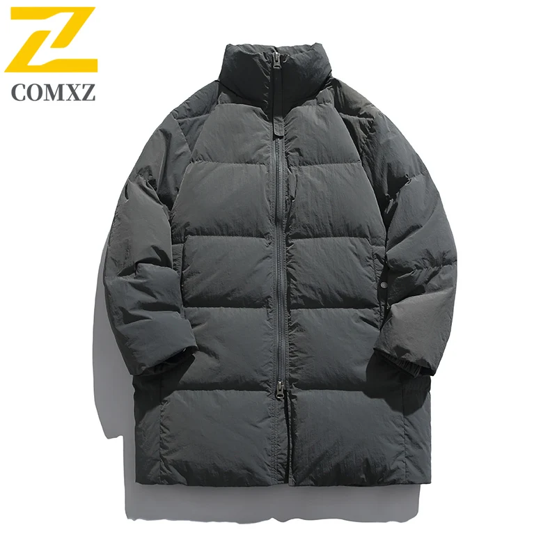 COMXZ 2025 Winter High Quality Down Jacket New Stand Collar Snow Ski White Duck Down Puffer Coat Fashion Warm Thermal Outerwear