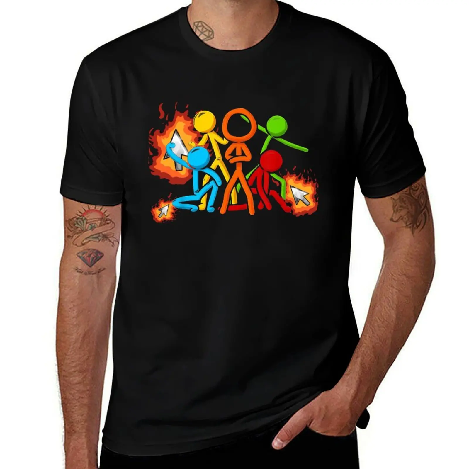 

Alan Becker Five Stick Figures with Fire Mouse Pickaxe T-Shirt t shirts for man slim fit funny t shirts man T-shirt