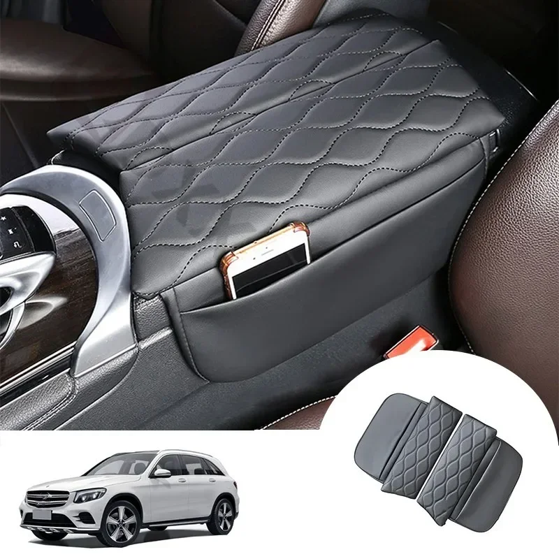 Image of Auto-Armlehnenabdeckung für Mercedes Benz GLC X253 2016-2022 EQC 2020-2022, Leder, kratzfest, Abdeckung für die Mittelkonsole, Kissen