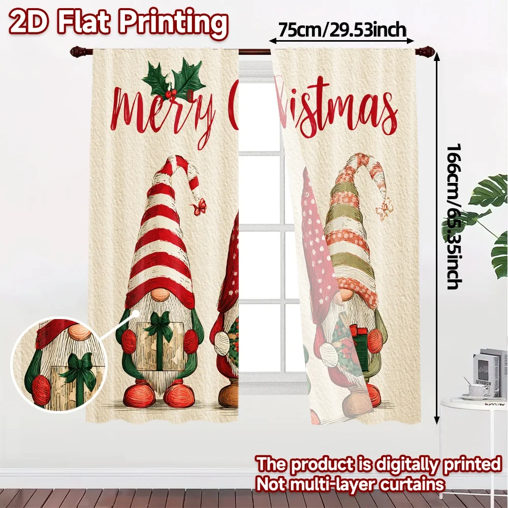 2D Flat Printing,JIT 2pcs, Curtains (Without Rod) FestiveGnomes(2) Chic Print Curtains Yarn Curtains Decorations Outdoor for