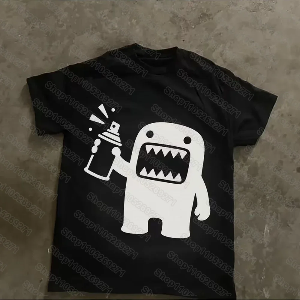 Vintage Cute Monster Print T-Shirt Y2K Grunge Emo Hip-Hop Unisex Crew Neck Short-sleeved Street Casual Fashion Tops Clothing