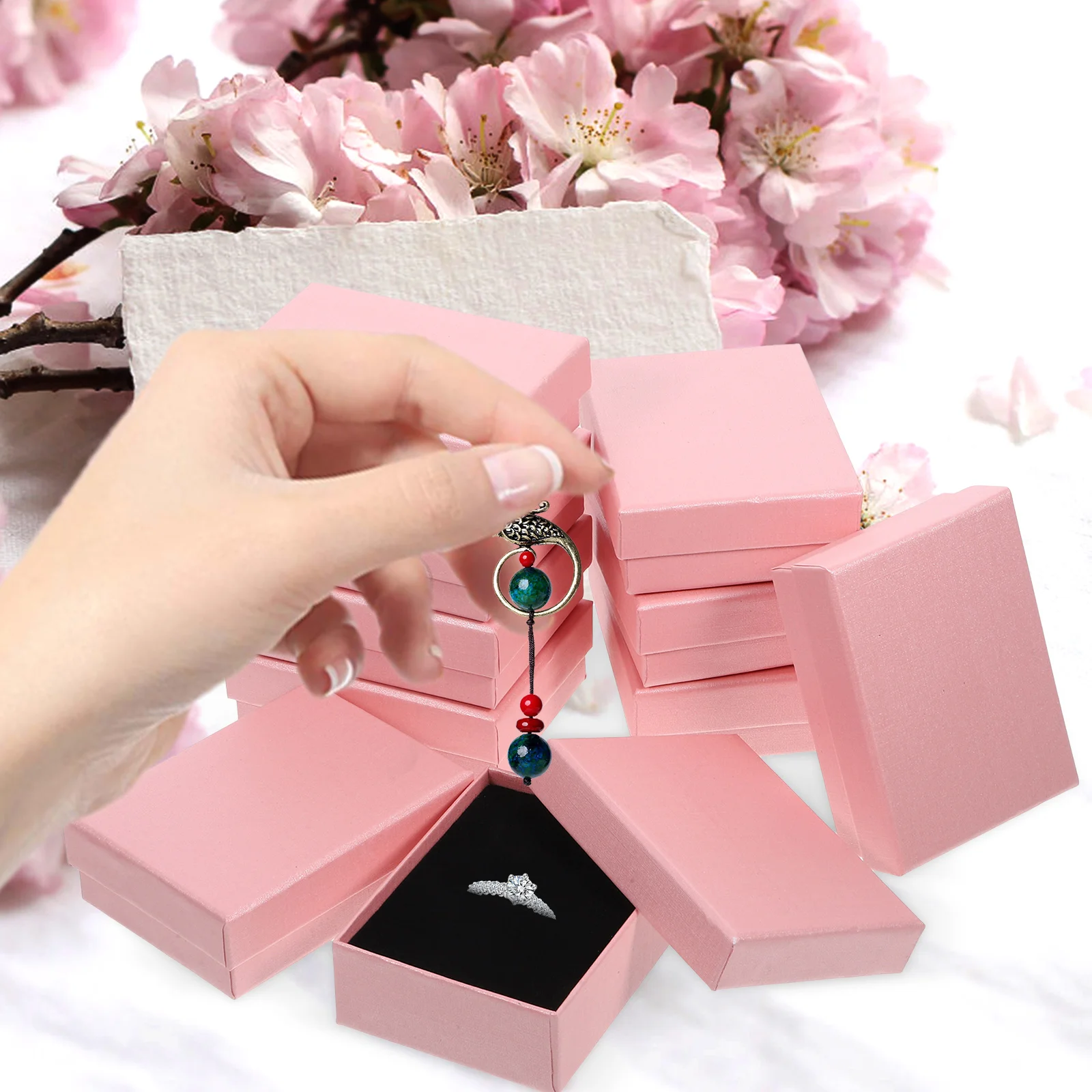 

10 Pcs Linen Jewelry Necklace Gift Box Boxes 5x5x3cm Bulk Necklace Ring Earring Gift Packaging Box Practical Storage Small