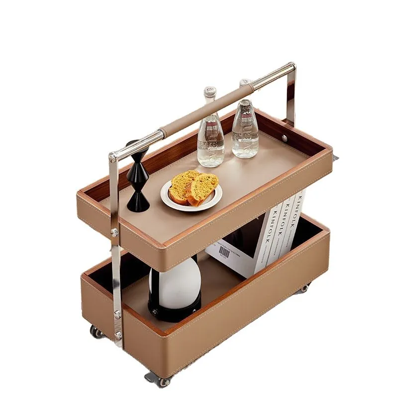 

Mobile trolley, living room home tea side table, light luxury and high-end sense, movable cream wind rack