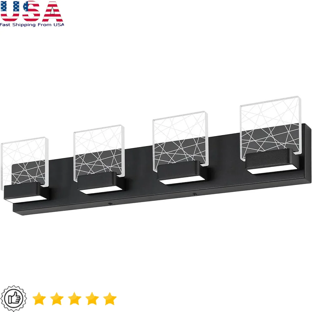 Modern LED Bathroom Vanity Light Fixture 4 Light Matte Black Aluminum Acrylic 6000K Bright Energy Saving Fixture Up Down