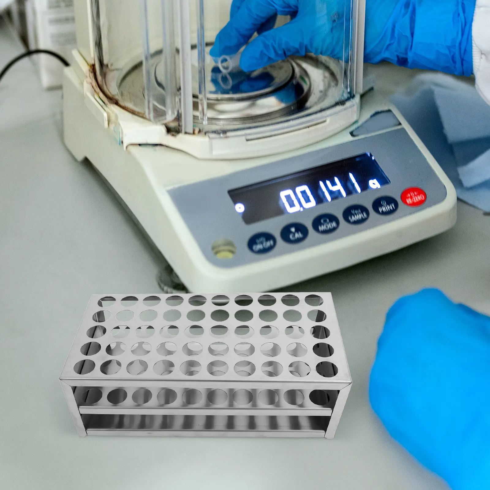 Support de tubes à essai en acier inoxydable à 50 trous, de qualité laboratoire, organisateur de rangement pour tubes, conception multi-trous efficace pour la chimie