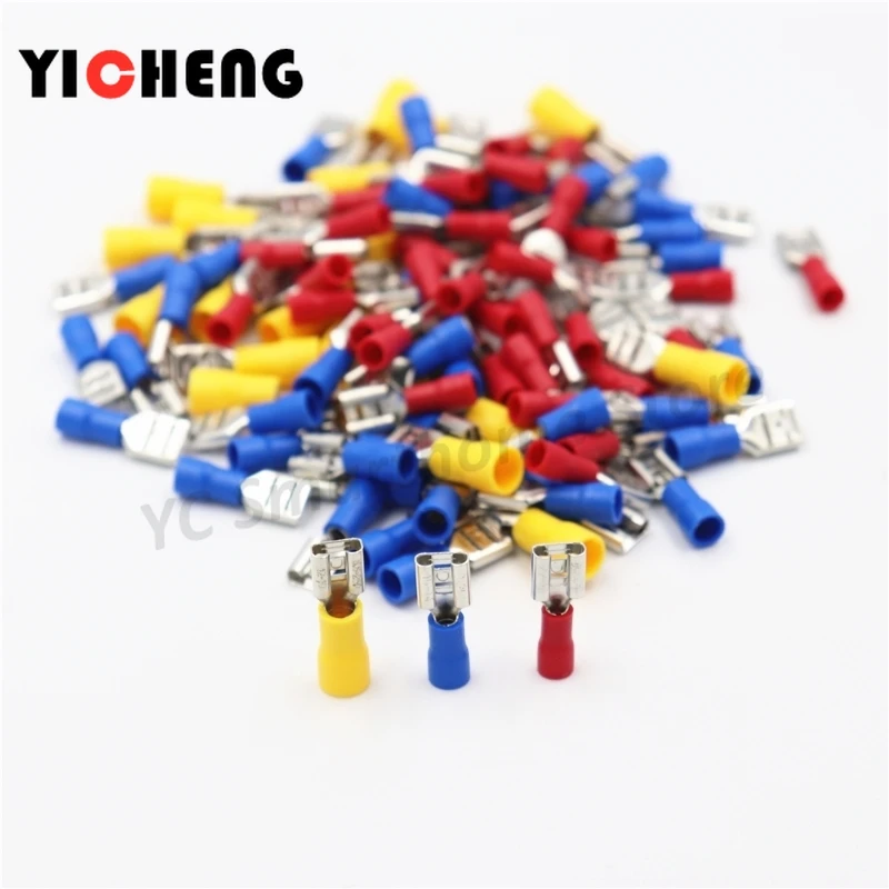 

100pcs male and female butt insulated terminals plug spring cold-pressed terminal block insert end FDD1-250 FDD2-250 FDD5-250