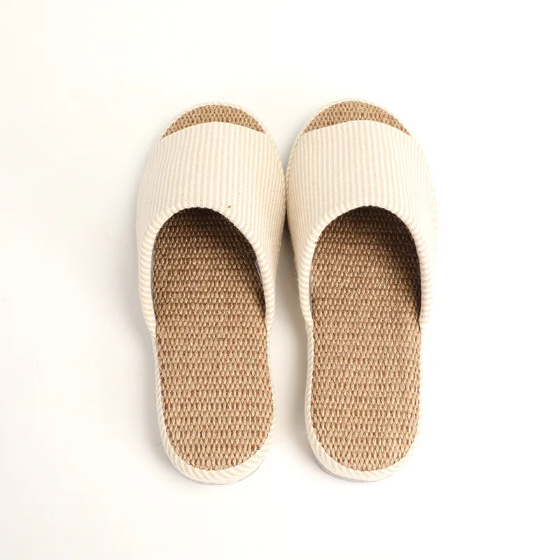 Striped anti-static slippers Quiet soft soles non-stick linen breathable absorb sweat