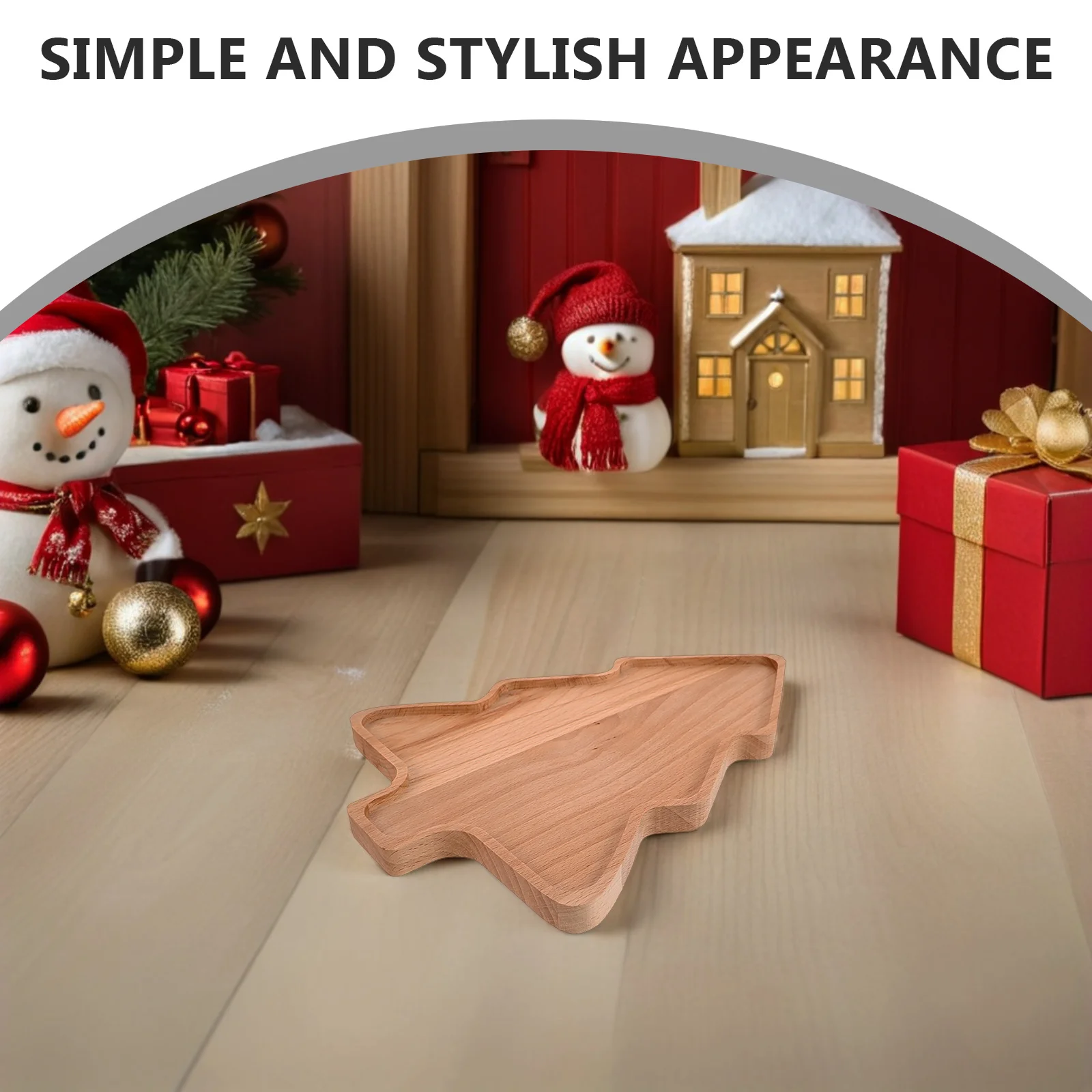 

Holiday Wooden Serving Tray Christmas Tree Shaped Snack Dessert Platter Beech Wood Tabletop Decoration