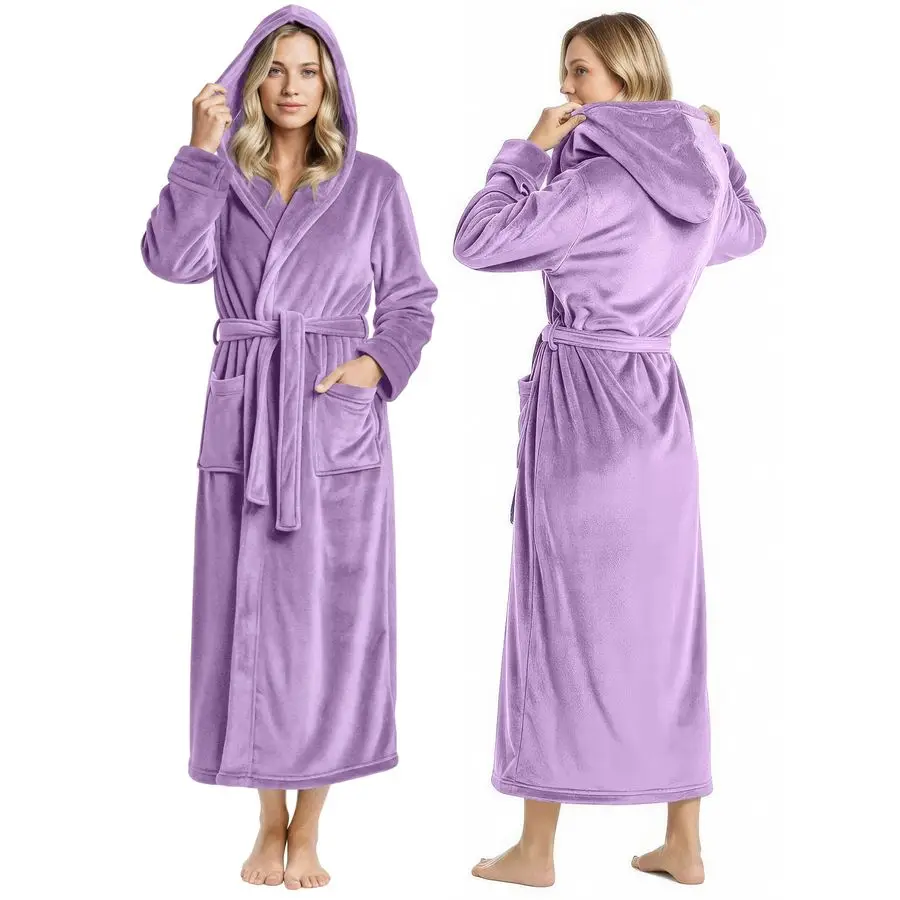 

Fleece Hooded Bathrobe Plush Long Spa Robe, Medium