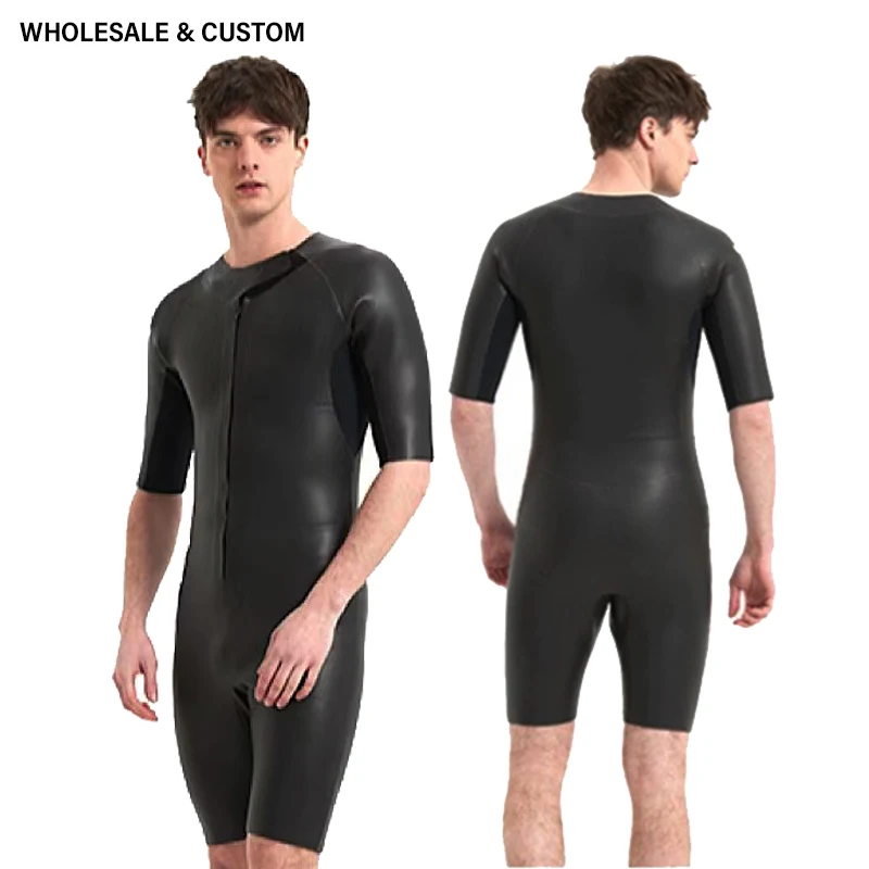 Wholesale Custom Leather Smooth Men Wetsuit Keep Warm Scuba One-piece Short Sleeve Zipper Triathlon Surf Snorkeling Diving Suit