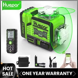 Huepar 2 x 360 Cross Line Self-leveling Laser Level Green Beam outdoor Bluetooth Control with Receiver and Laser Distance