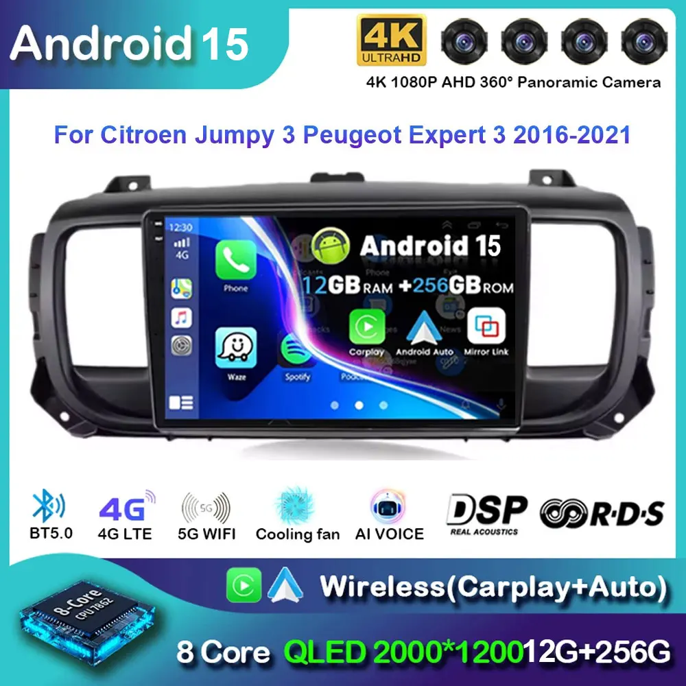 Android 15 Carplay For Citroen Jumpy III 3 SpaceTourer 1 For Peugeot Expert 3 2016 2017 2018 - 2021 Car Radio Multimedia Player