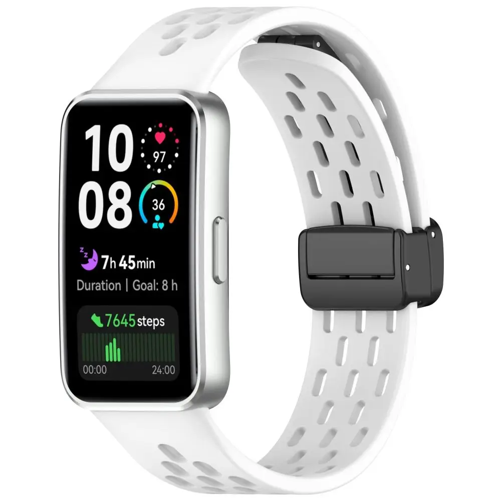 Cinturino per orologio in silicone con fibbia pieghevole magnetica, cinturino di ricambio, cinturino traspirante per Huawei Band 10 9 8