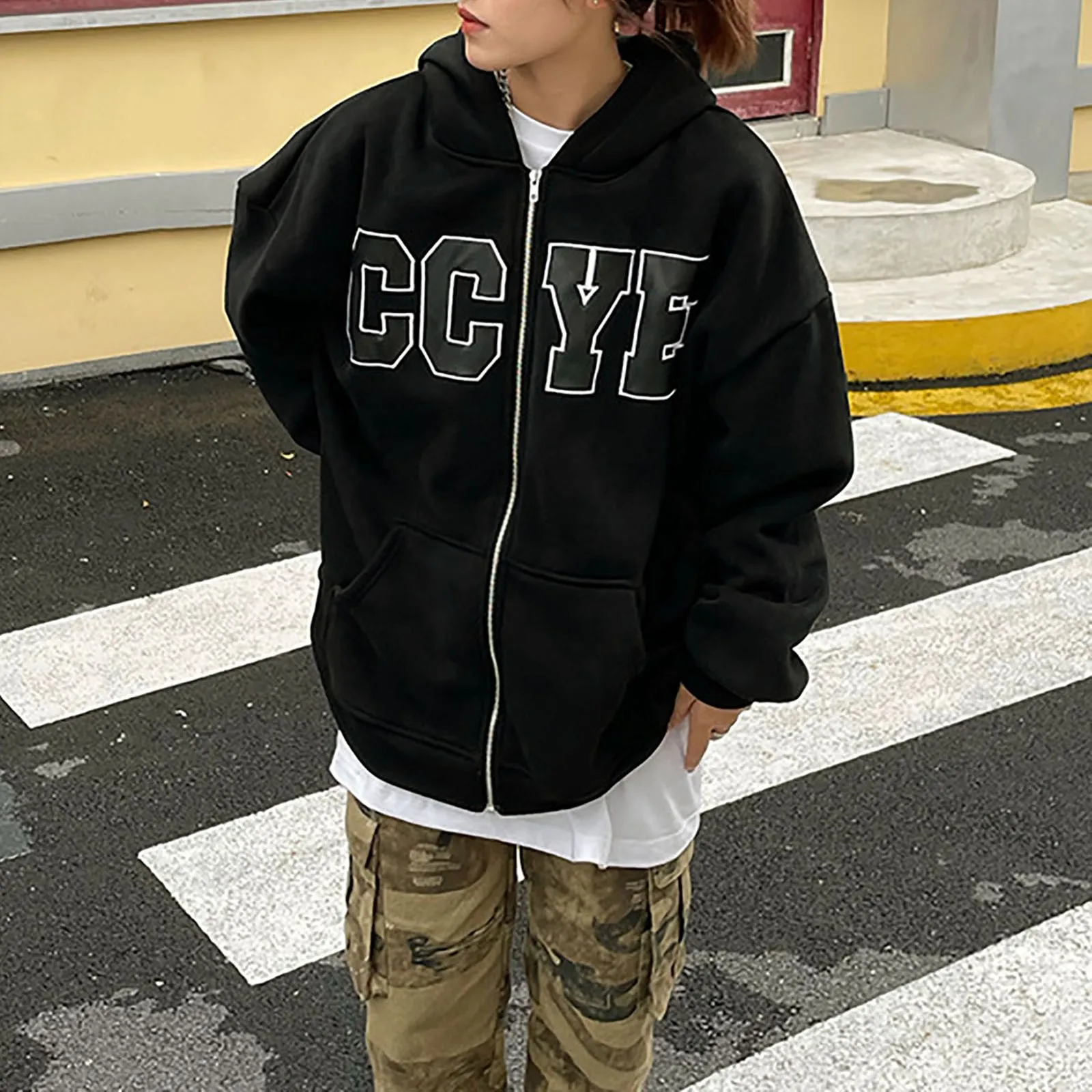

Women Letter Printing Fashion Sweater Women Autumn/Winter Hooded Zipper Cardigan Coat Hoodies For Women Sudaderas Drawstring