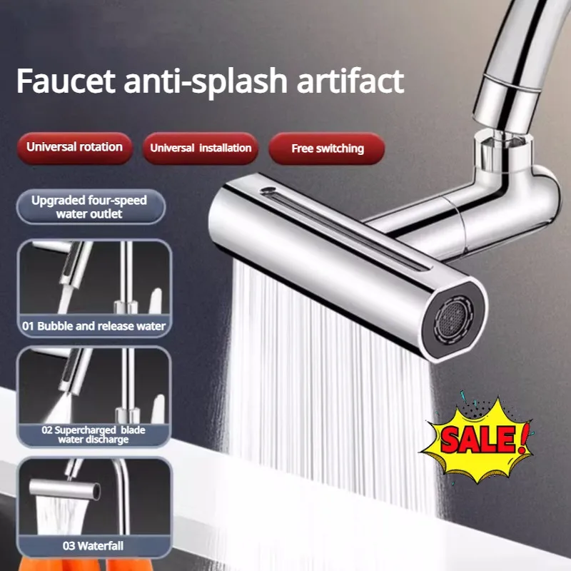 Multifunctional Sink Faucet Connector Kitchen Sink Waterfall Faucet Splash-proof Artifact 4 Modes Outlet Universal 360° Rotation