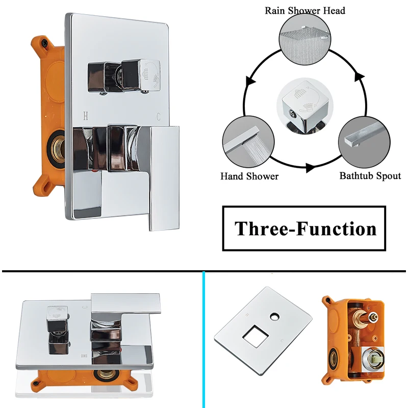 Chrome 8’/16’ Concealed Shower Faucet Set Embedded Cartridge Faucet Rainfall Shower Head Rotate/Waterfall Bath Spout Mixer Tap
