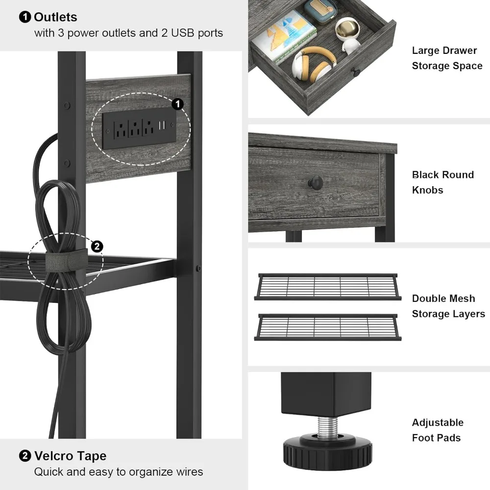 Meja pintu masuk 47 inci dengan outlet dan port USB, meja konsol dengan 3 laci, meja Sofa sempit panjang