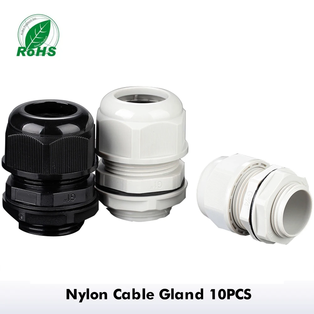 

10pcs Waterproof Cable Gland Cable Entry IP68 for 3-6.5mm PG7 PG9 PG11 PG13.5 PG16 Black Nylon Plastic Connector