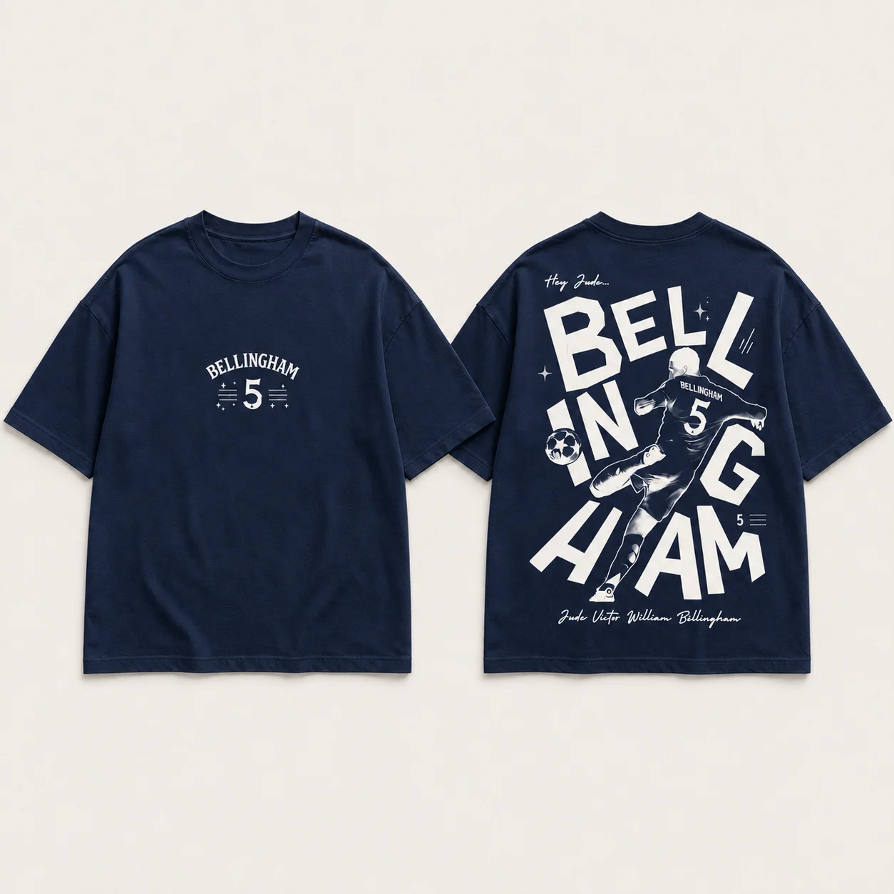 Jude Bellingham Nr. 5 Fußballspieler Grafik T-Shirt für Männer und Frauen, beidseitig bedrucktes Kurzarm-T-Shirt, lässiges Fußball-T-Shirt – Detail 3