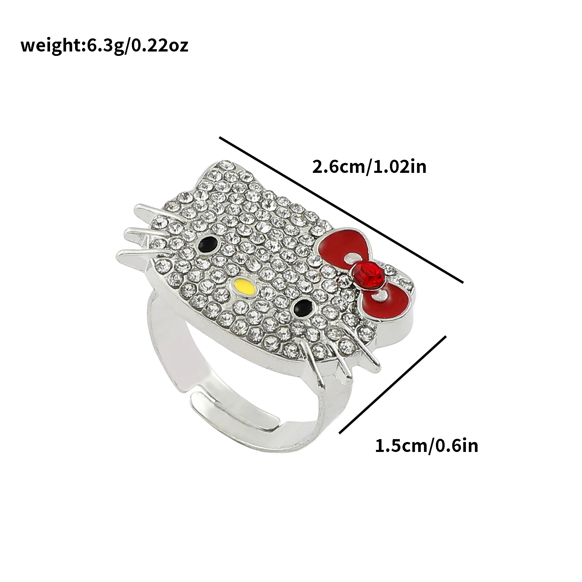Sanrio Hello Kitty Y2K эстетическое кольцо, регулируемое кольцо со стразами, модный аксессуар Millennium, подарок для девочек и женщин
