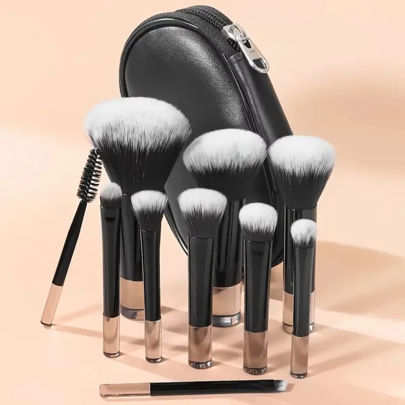 

Professional 10Pcs Synthetic Hair Travel Makeup Brush Kit Foundation Cosmetics Powder Face Mini Makeup Brush Set With Bag