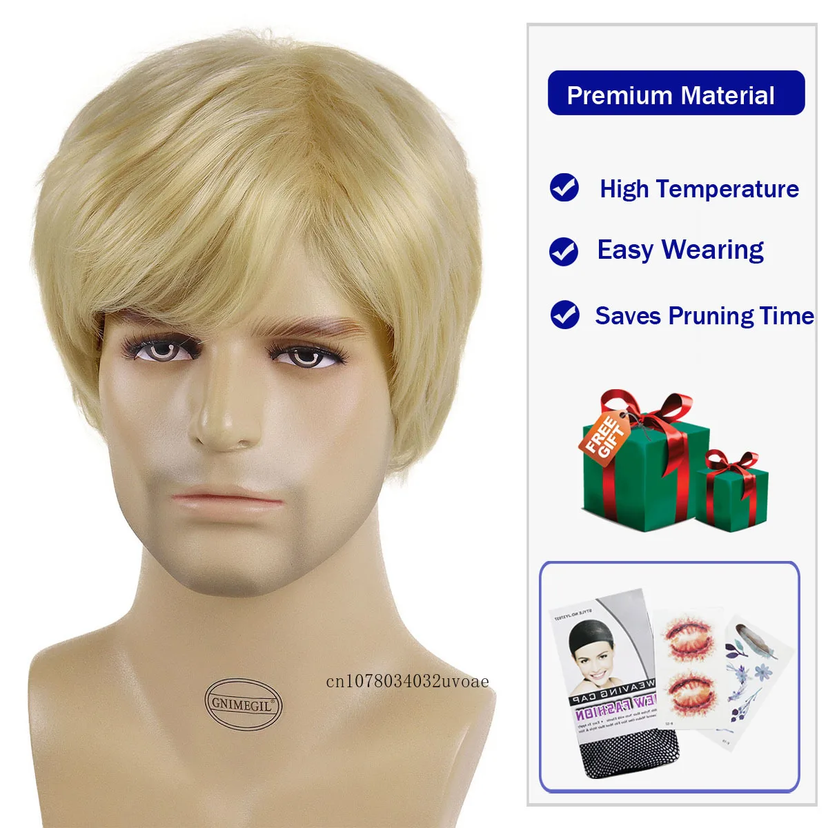 Synthetic Hair Male Wigs Blonde Short Haircuts with Bangs Wig Natural Hairstyle Golden Straight Hair Replacement Wig Cosplay image 2
