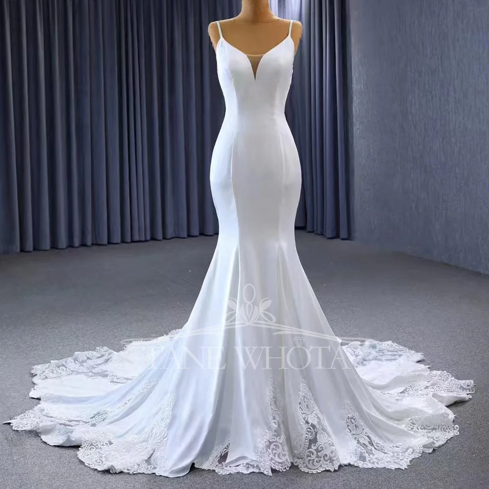 Spaghetti Straps Embroidered Sheath Wedding Dress Sexy Fit Customizable Novia Vestido De Bodas