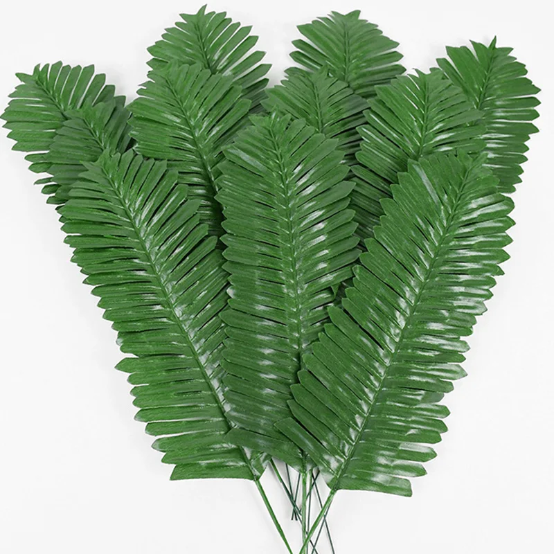 10/20pcs Artificial Green Palm Leaves Tropical Turtle Leaf For Wedding Home Decor Fake Plant Jungle Birthday Hawaii Party Supply