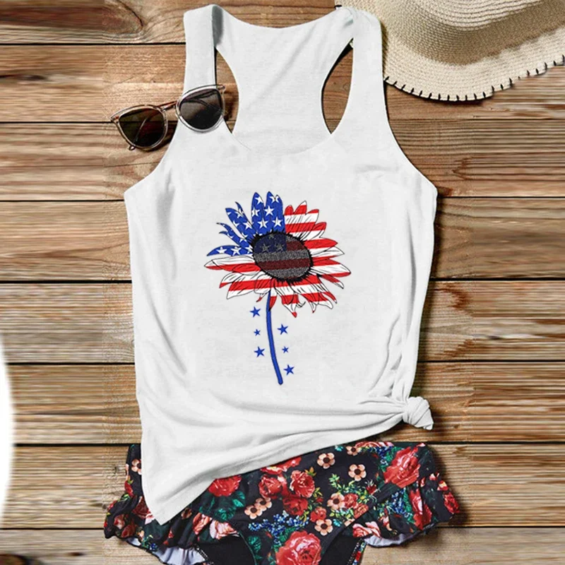 

Sunflower 4th of July Tank Patriotic Tank Top America Tops Women's Gothic Gym Tank Top Women Clothing