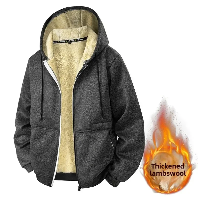 

Men's Autumn Winter Jacket Thickened Lamb Velvet Casual Hoodie Cardigan Outerwear Full Sleeve Warm and Windproof Thickened Coat