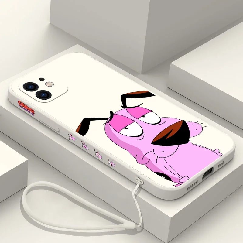 Cartoon Courage Cowardly Dog Phone Case For iPhone 15 14 13 12 11 Pro Mini X XR MAX SE20 8 7 Plus Silicone Cases with Hand Strap