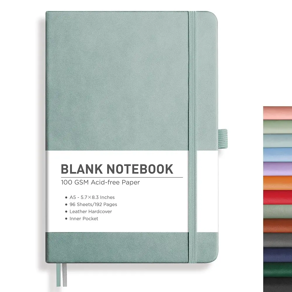 

Блокнот для записей, 192 страницы, формат А5 (5,7'' x 8,3''), кожаная твердая обложка, плотная бумага 100 г/м², для рисования, заметок и др.