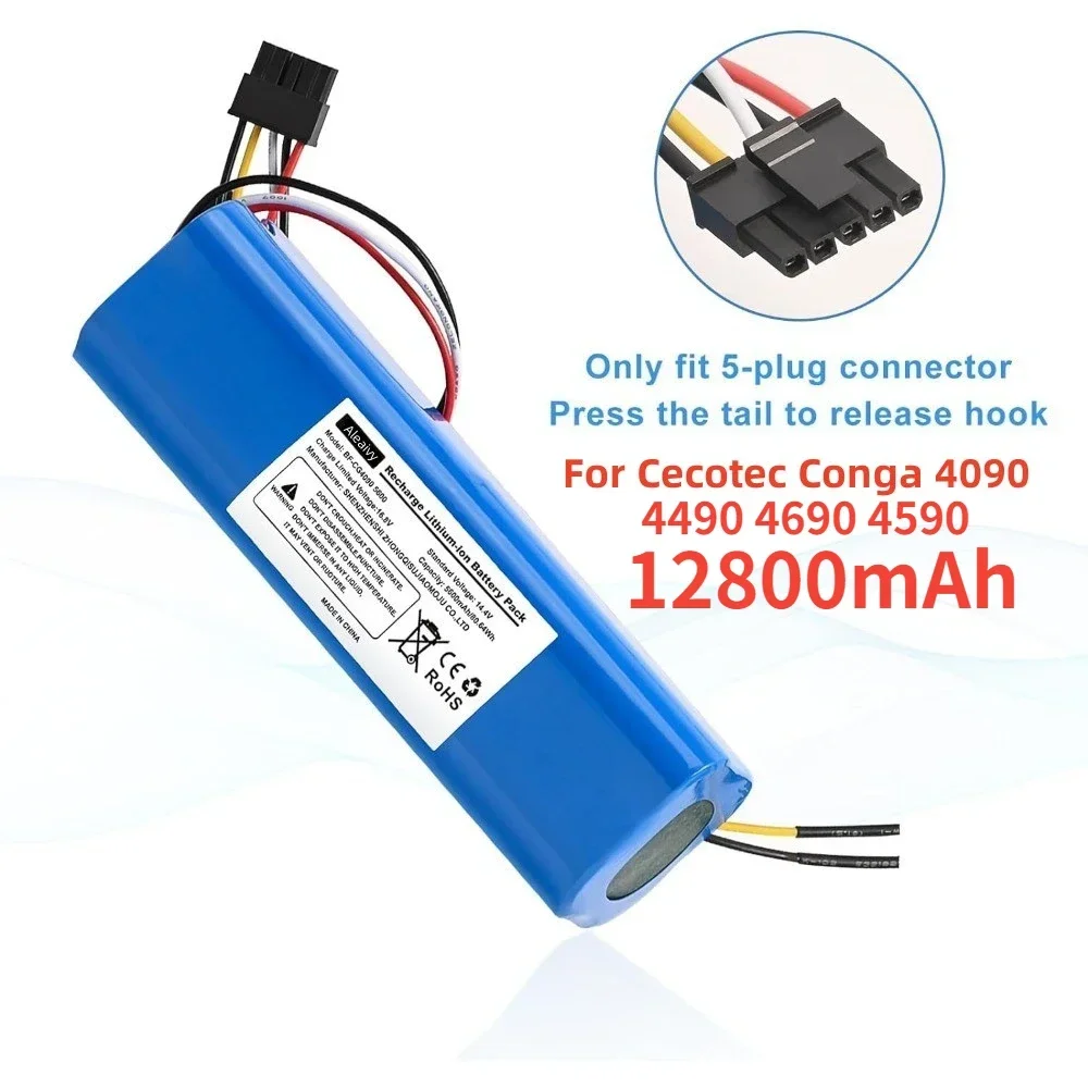 100% New 12800mAh Li-ion Battery for CECOTEC CONGA 4090 4490 4690 4590 Robot Vacuum Cleaner 14.4V 18650 4S2P Battery Packs