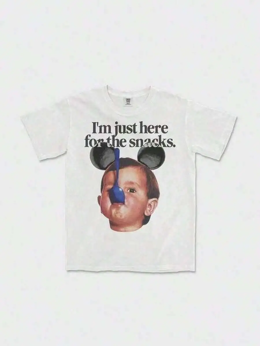 T Print ,Graphic-Cotton Plus, Cartoon Round Neck Short Sleeve, Graphic-Shirt Tees Size 100% Cotton Trendy Y2K Short-Sleeve