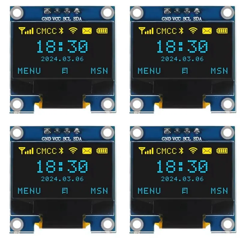 Y43A-4Pcs 0.96 Inch OLED Display Screen Module I2C IIC 128X64 SSD-1306 LCD Screen 3.3V-5V Blue Yellow For ESP32 ESP8266