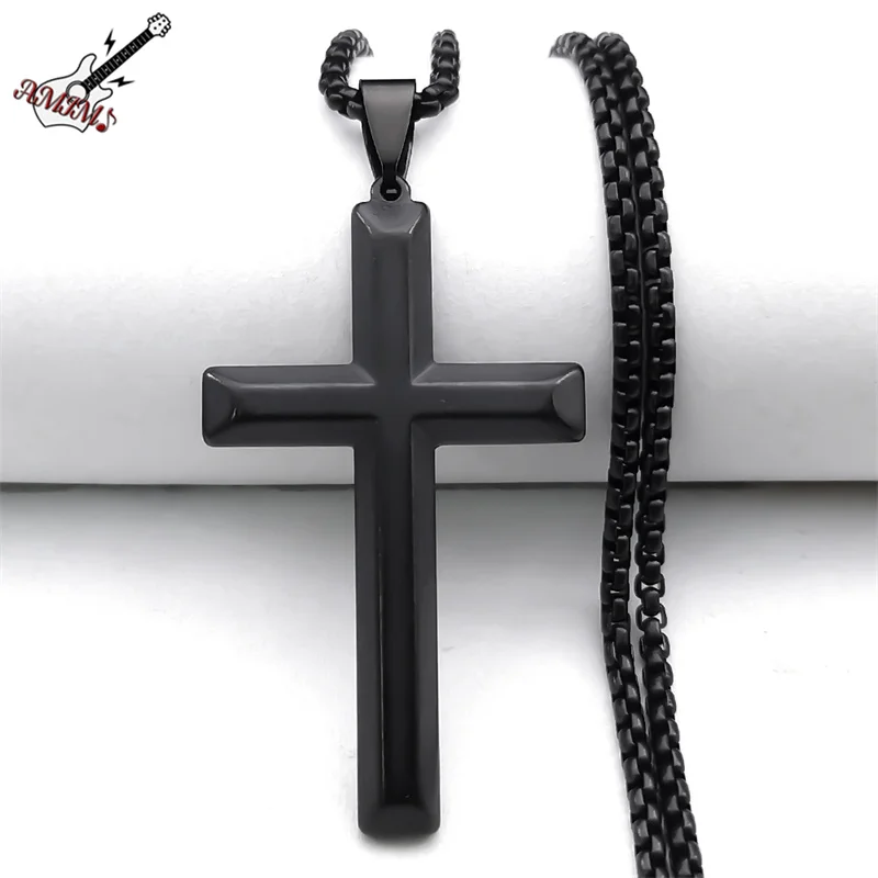 Punk Cross Pendant Necklace for Women Men Stainless Steel Black Color Gothic Chain Necklaces Jewelry corente masculina NHH15S06