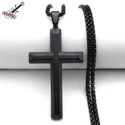 Punk Cross Pendant Necklace for Women Men Stainless Steel Black Color Gothic Chain Necklaces Jewelry corente masculina NHH15S06