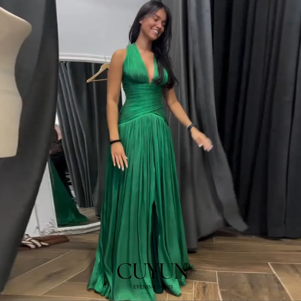 فساتين سهرة للنساء باللون الأخضر الداكن من CUYUN، رقبة على شكل حرف V عميقة بدون أكمام، فتحة عالية، فستان طويل للحفلات الراقصة، فساتين حفلات الزفاف المخصصة
