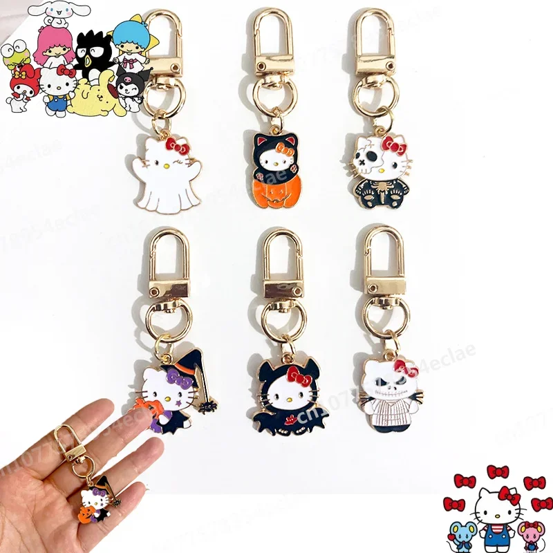 Sanrio Halloween Keychain Anime Hello Kitty Demon Ghost Pumpkin Head Funny Alloy Drop Oil Girl Bag DIY Decorative Surprise Gift