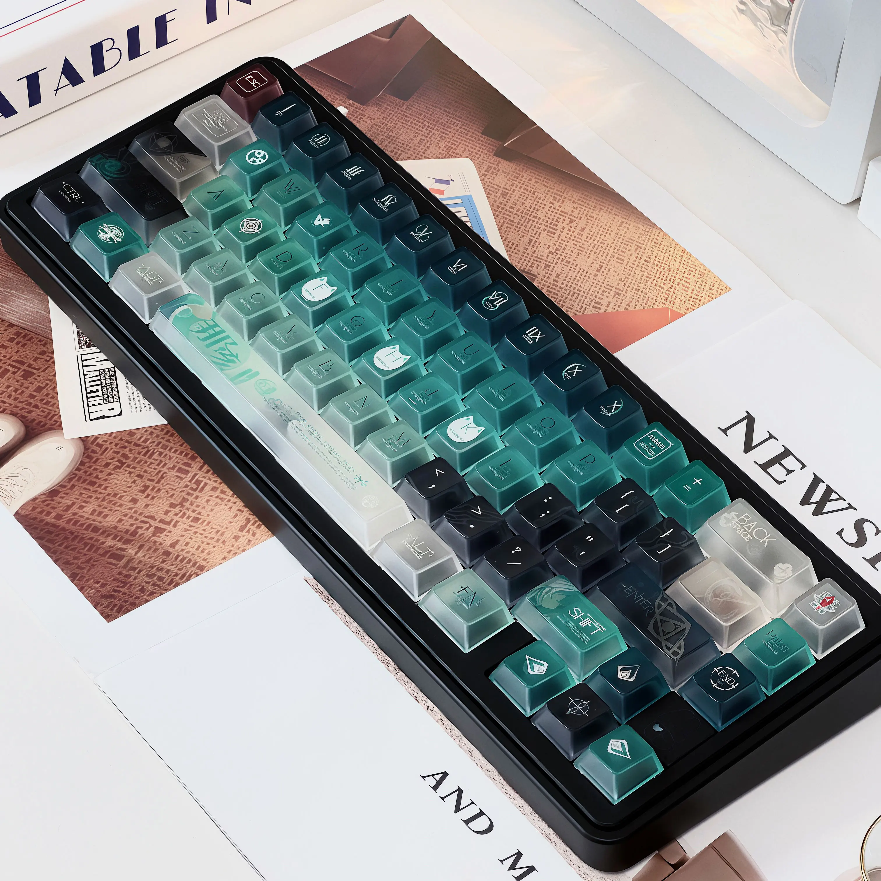 120 Key Anaxa Honkai: Star Rail Key Cap Transparent PC Keys Cap Blue Keycaps PBT Cherry Profile for ANSI Made68 Mad68 Wooting 60