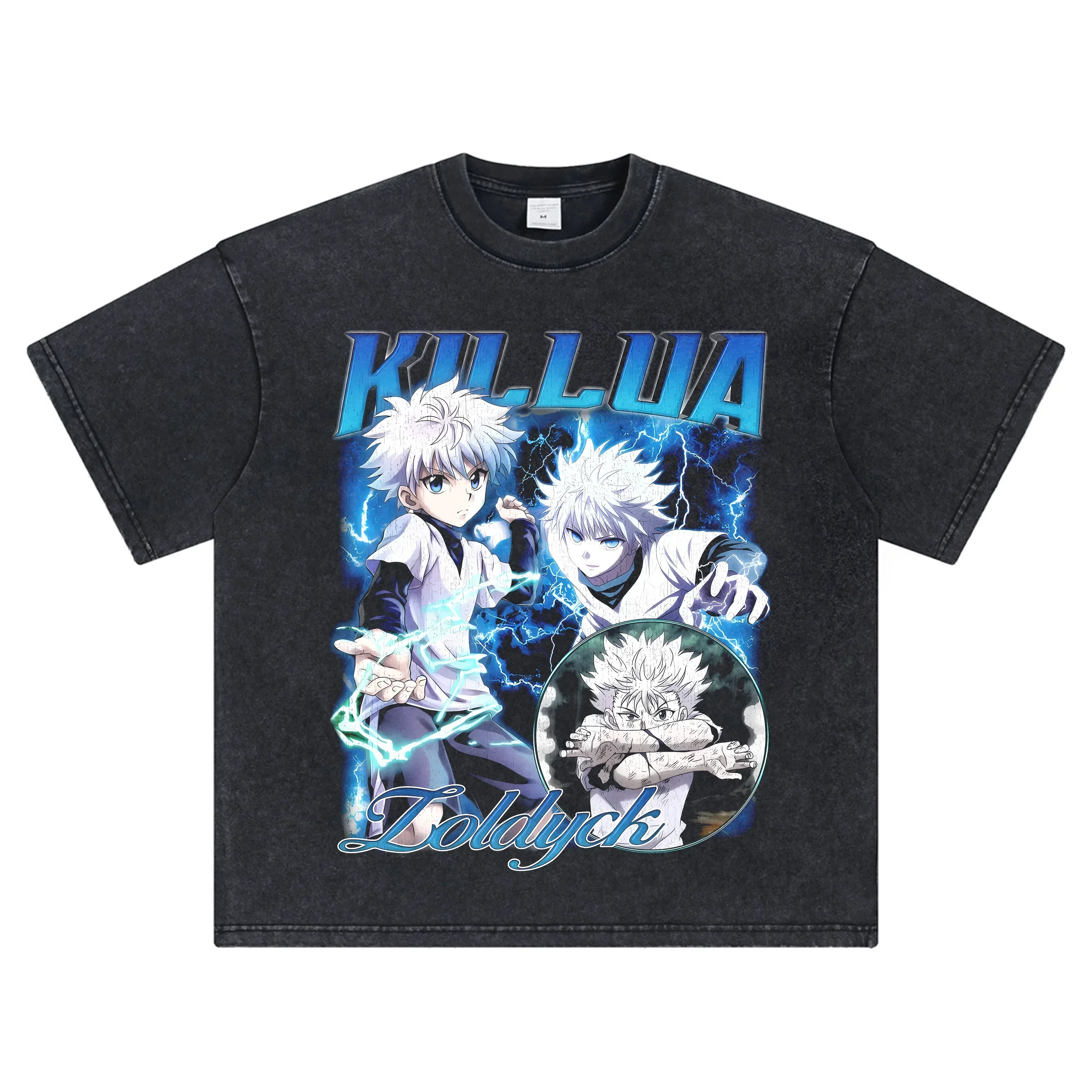 

2025 Hunter X Hunter ANIME Print T-shirt American Retro Distressed Short Sleeve Vintage Pure Cotton T-shirt Men