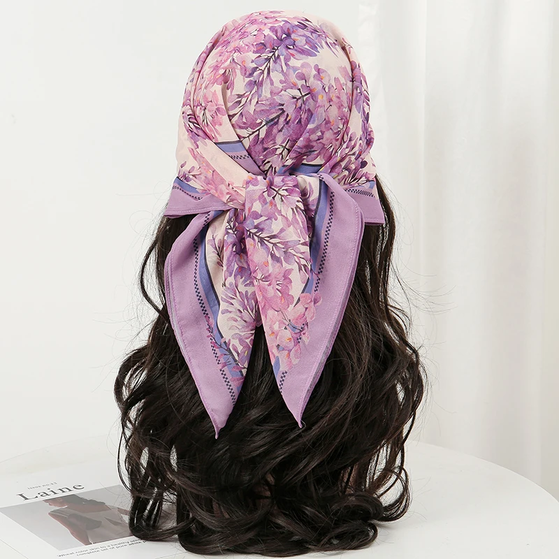 Spring New Cotton And Linen Flower Square Scarf Hat Fashion Sunblock Scarf Casual Women's Headscarf Bag Hat Hair Accessories