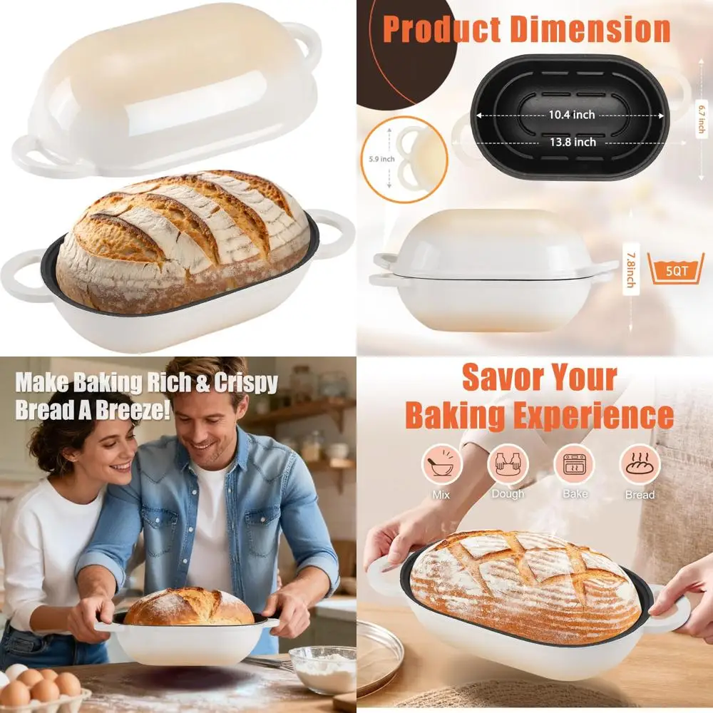 

Овальная чугунная форма для хлеба с крышкой, емкостью 5 литров, идеально подходит для домашней выпечки хлеба и аксессуаров для выпечки