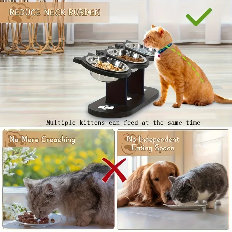 Elevated Cat Feeder,Stainless Steel Pet Food Bowls,Easy Assembly & Portable, Detachable for Cleaning,Essential for Multiple Cats