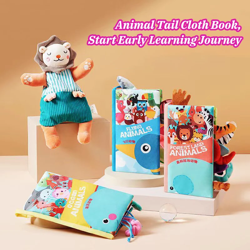 Mainan edukasi dini bayi mainan anak-anak buku ekor hewan kartun buku bayi tenang mainan terasa sentuh 3D mainan bayi Visual dini warna cogize mainan