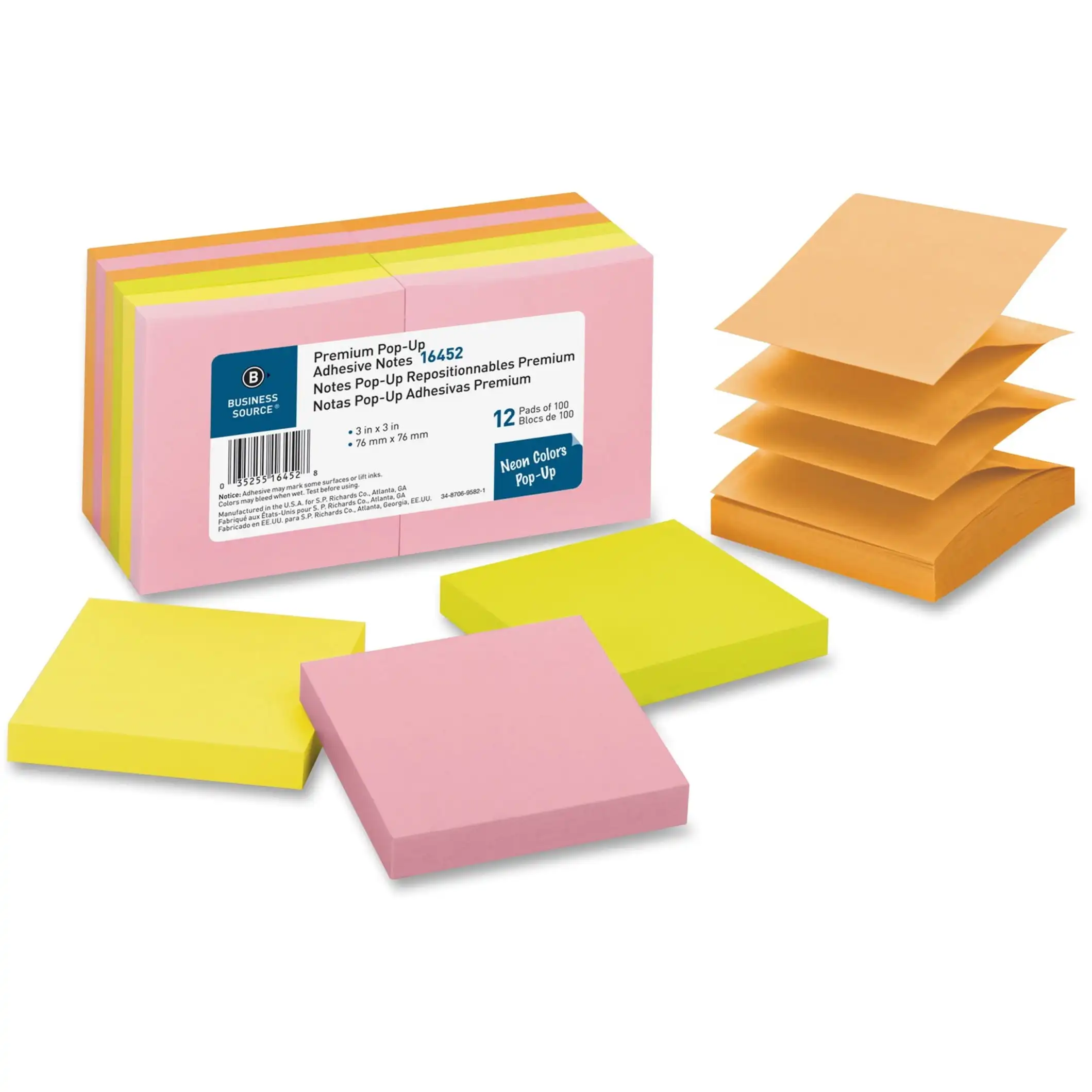 

, Bsn16452, Reposition Pop-Up Adhesive Notes, 12 / Pack, Assorted Neon