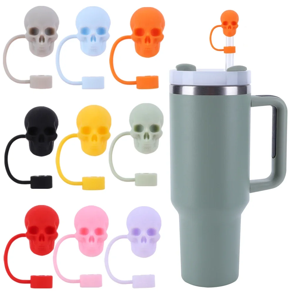 

Silicone Cute Skull Straw Covers 10mm Halloween Skull Straw Toppers Reusable Funny Tumbler Straw Plugs 30/40 OZ Cups