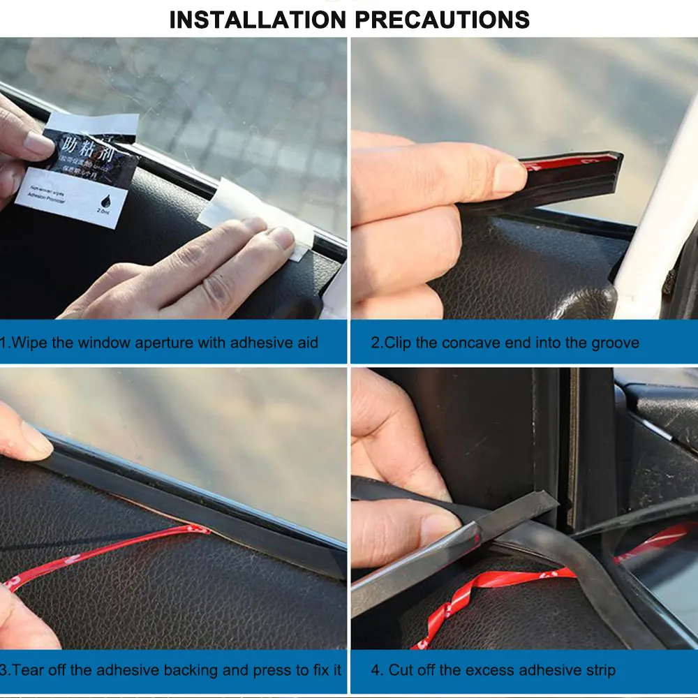 1m 2m Car Window Seal Strip Auto Rubber Side Window Filler V Shape Sealing Strips Noise Insulation for Car Window Lift