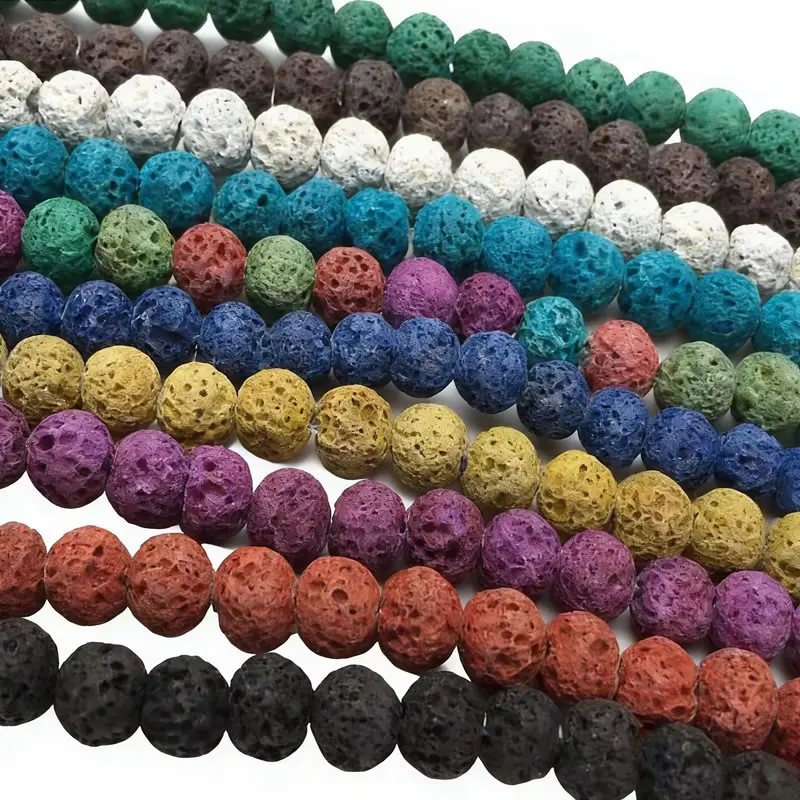 Fashion Colorful Volcanic Lava Stone Round Loose beads Natural Stone Rock Ball DIY For Jewelry Charm Bracelet 15\'
