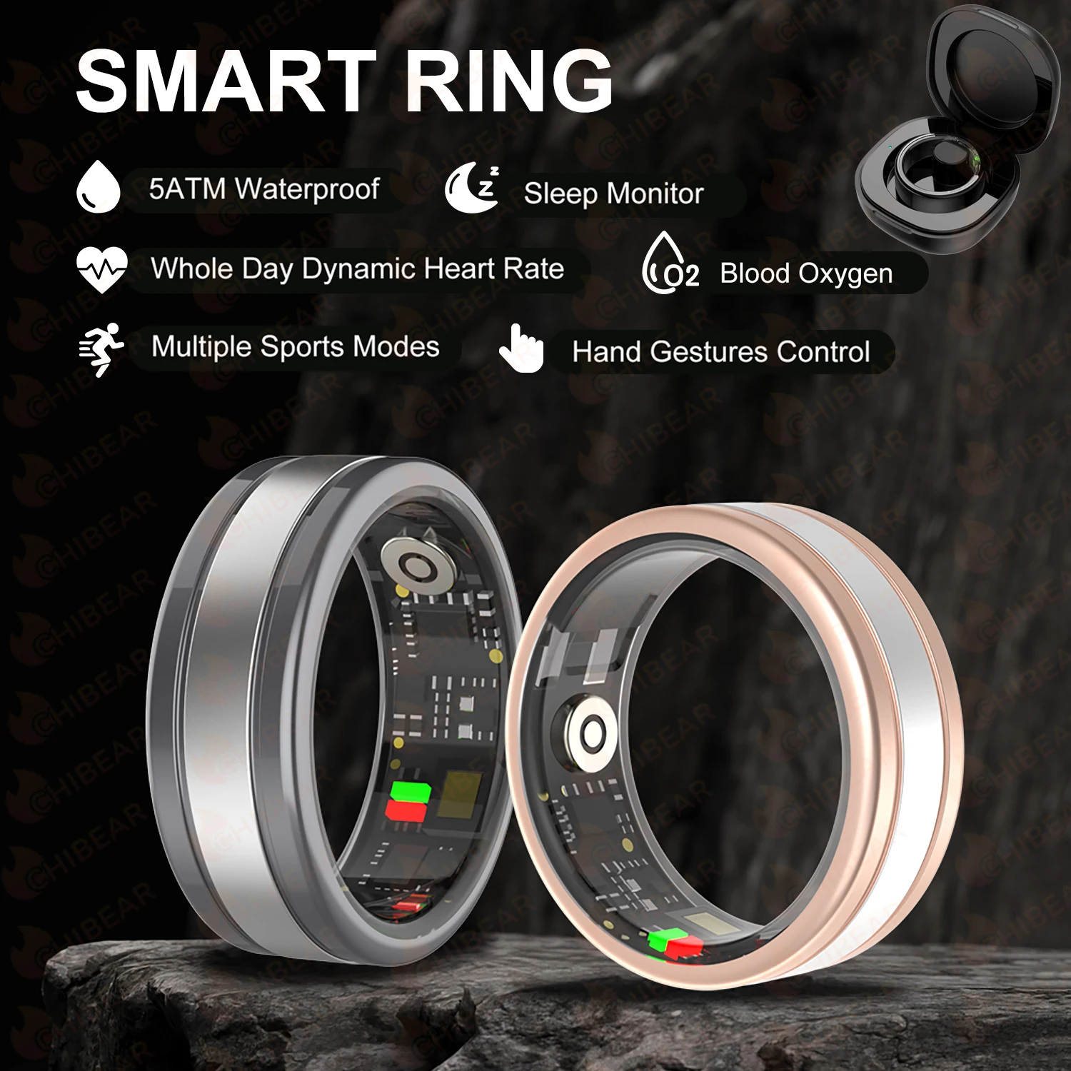 Smart Ring 2024 Mężczyźni Kobiety Wykrywanie zdrowia Tętno Monitor snu Sport Tracker IP68 Wodoodporny Duża bateria R18 Dla mężczyzn Kobiety